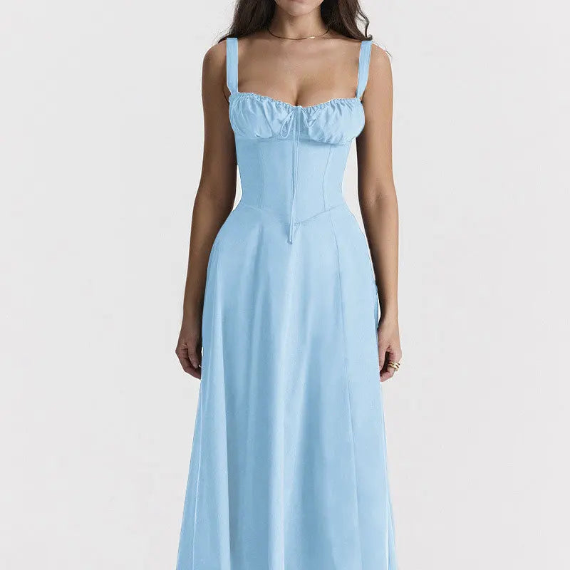 Women’s Floral Print Summer Midi Dress – Lace-Up Corset Beach Vacation Dress