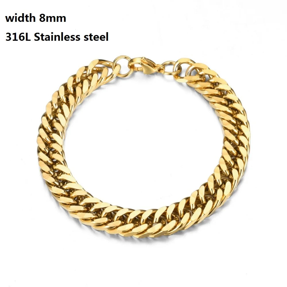 316L Stainless Steel Cuban Chain Bracelet – Unisex Vintage Figaro Punk K-pop Viking Jewelry Gift