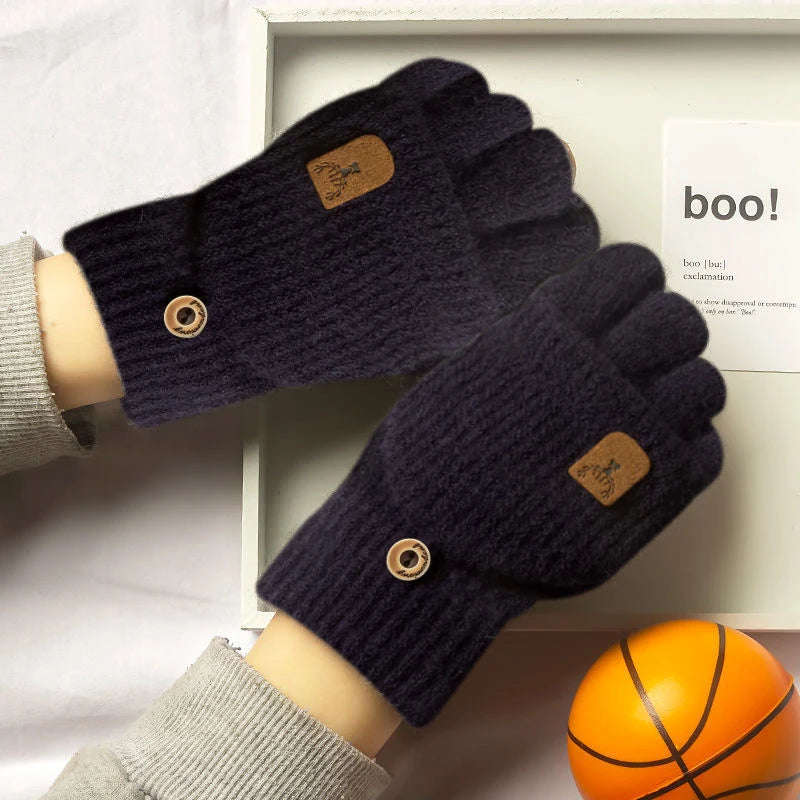 Winter Knitted Flip-Top Gloves – Warm, Windproof, Half-Finger Design for Men & Women