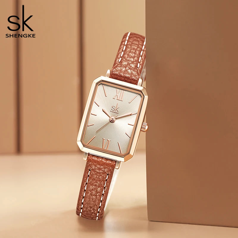 Rose Gold Mesh Watch - Shengle Women's Square Quartz