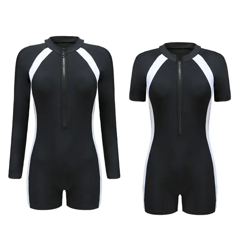 Women’s 2024 Summer One-Piece Sports Swimsuit – Solid Color Long Style Beachwear