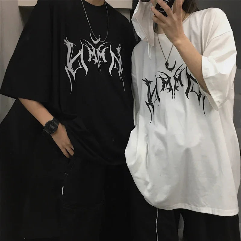 Women’s Punk Letter Print Tee – Loose Hip-Hop Graphic T-Shirt