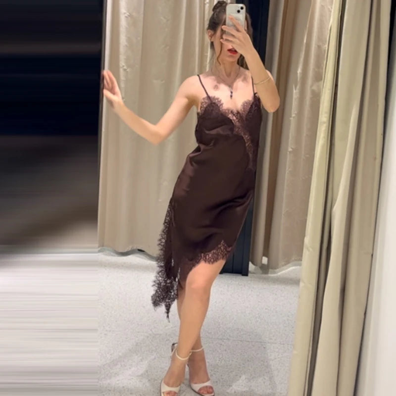 HXAO Women’s Lace Asymmetric Slip Dress – Summer 2025 Sexy Mini