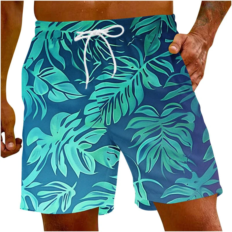 Men's 3D Palm Leaf Beach Shorts – Casual Hawaiian Swim Trunks