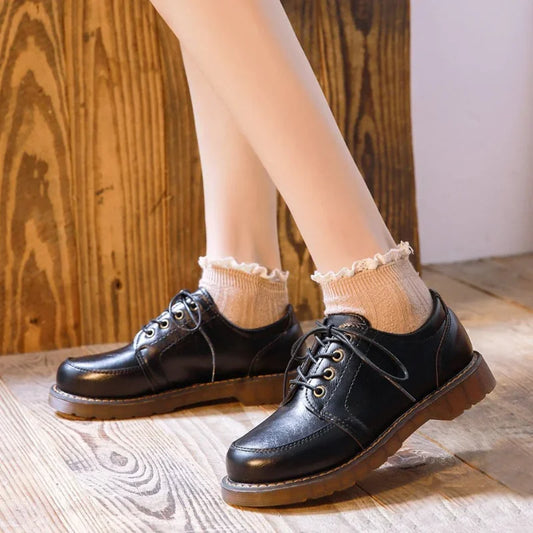 Women's Oxfords Shoes 35-40 Retro Round Toe PU Leather Comfortable Casual Lolita Style Footwear