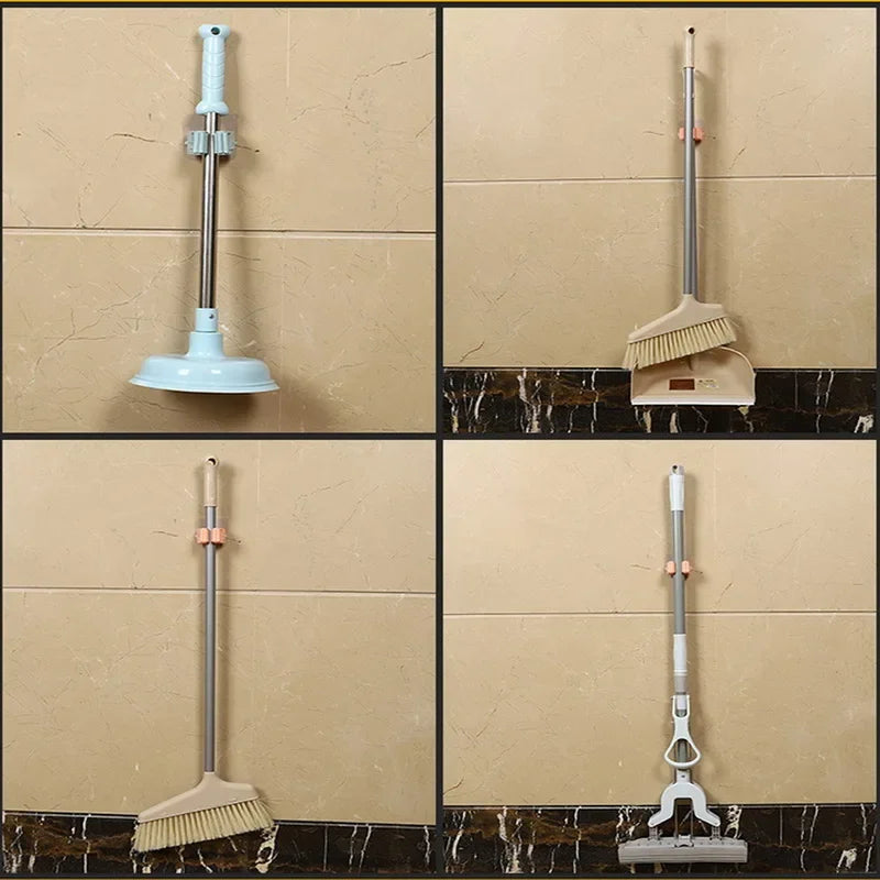 Wall-Mounted Mop & Broom Holder – Storage rack with hooks.