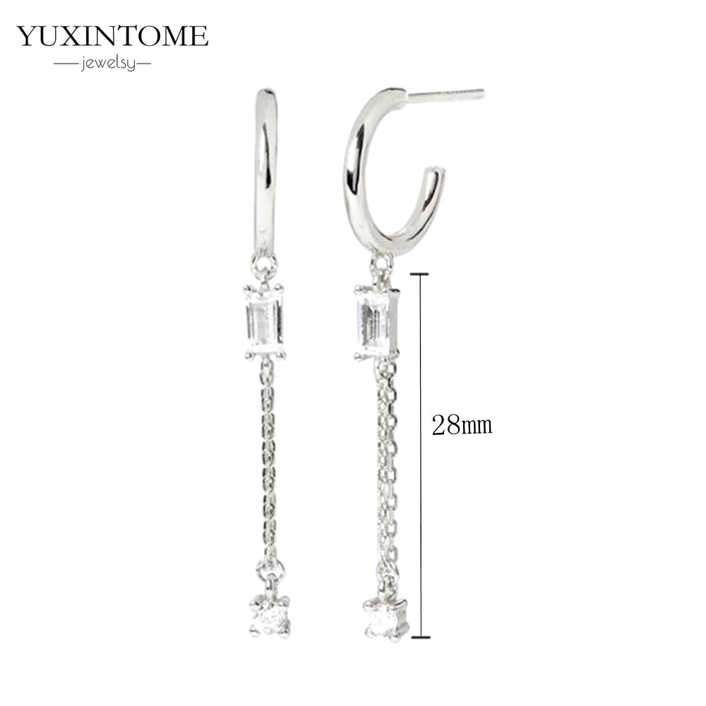 925 Sterling Silver White Zircon Tassel Hoop Earrings — Women’s Luxury Korean Fashion Jewelry 2025