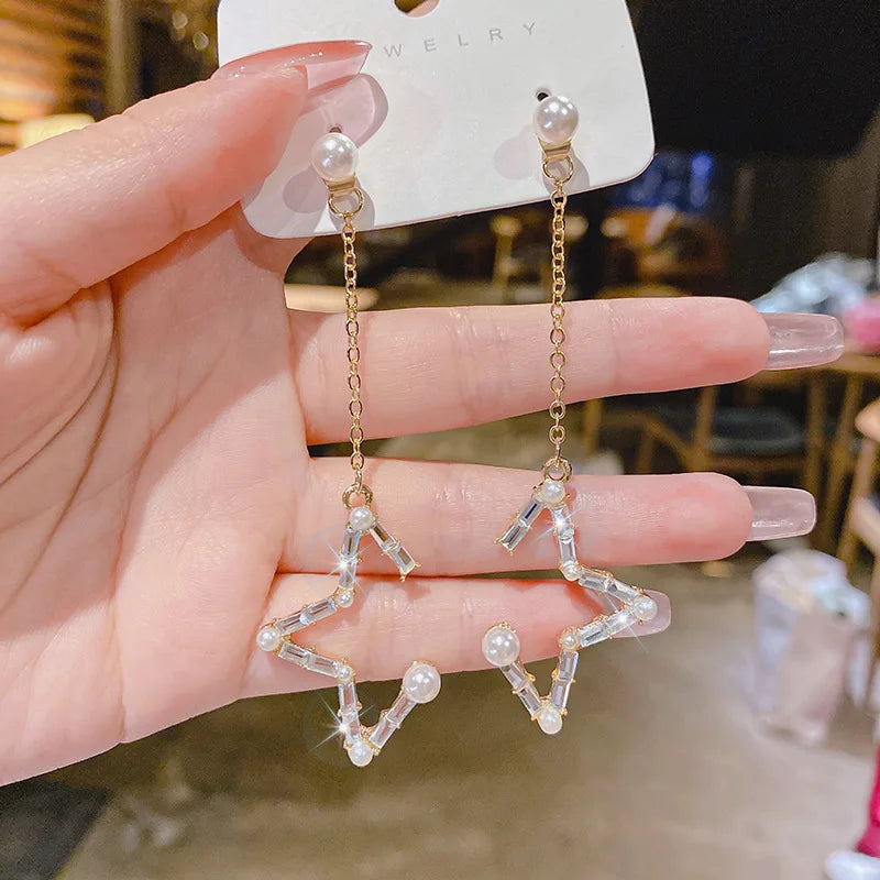 Shiny Crystal Zircon Drop Earrings for Women Geometric Tassel Vintage Pendant Fashion Jewelry