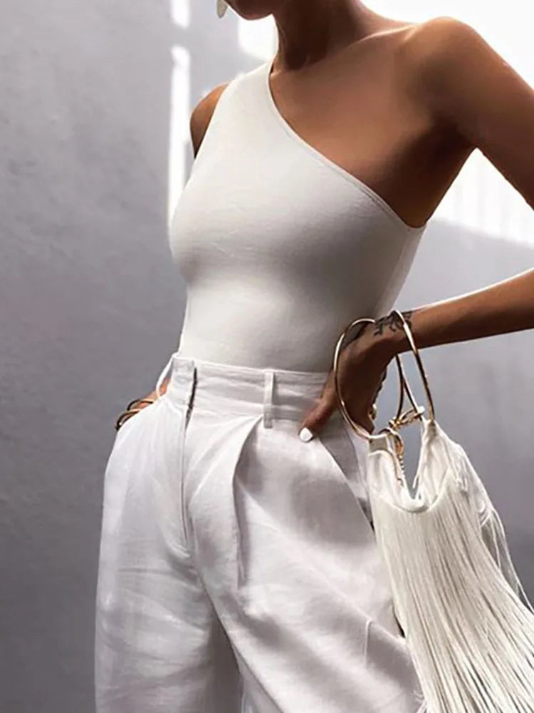 Women's One-Shoulder Sports Crop Tank – Summer Casual & Fitness Top