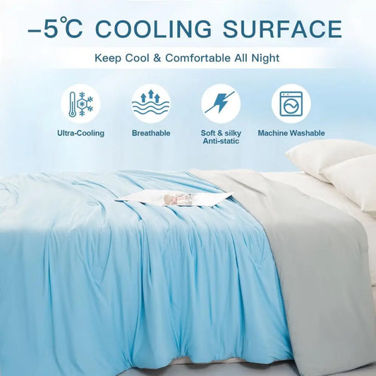 Cool Summer Blanket – Double-Sided Cooling Quilt, Silky Breathable Thin Comforter, Queen Size
