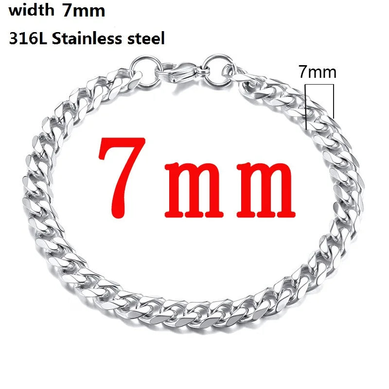 316L Stainless Steel Cuban Chain Bracelet – Unisex Vintage Figaro Punk K-pop Viking Jewelry Gift