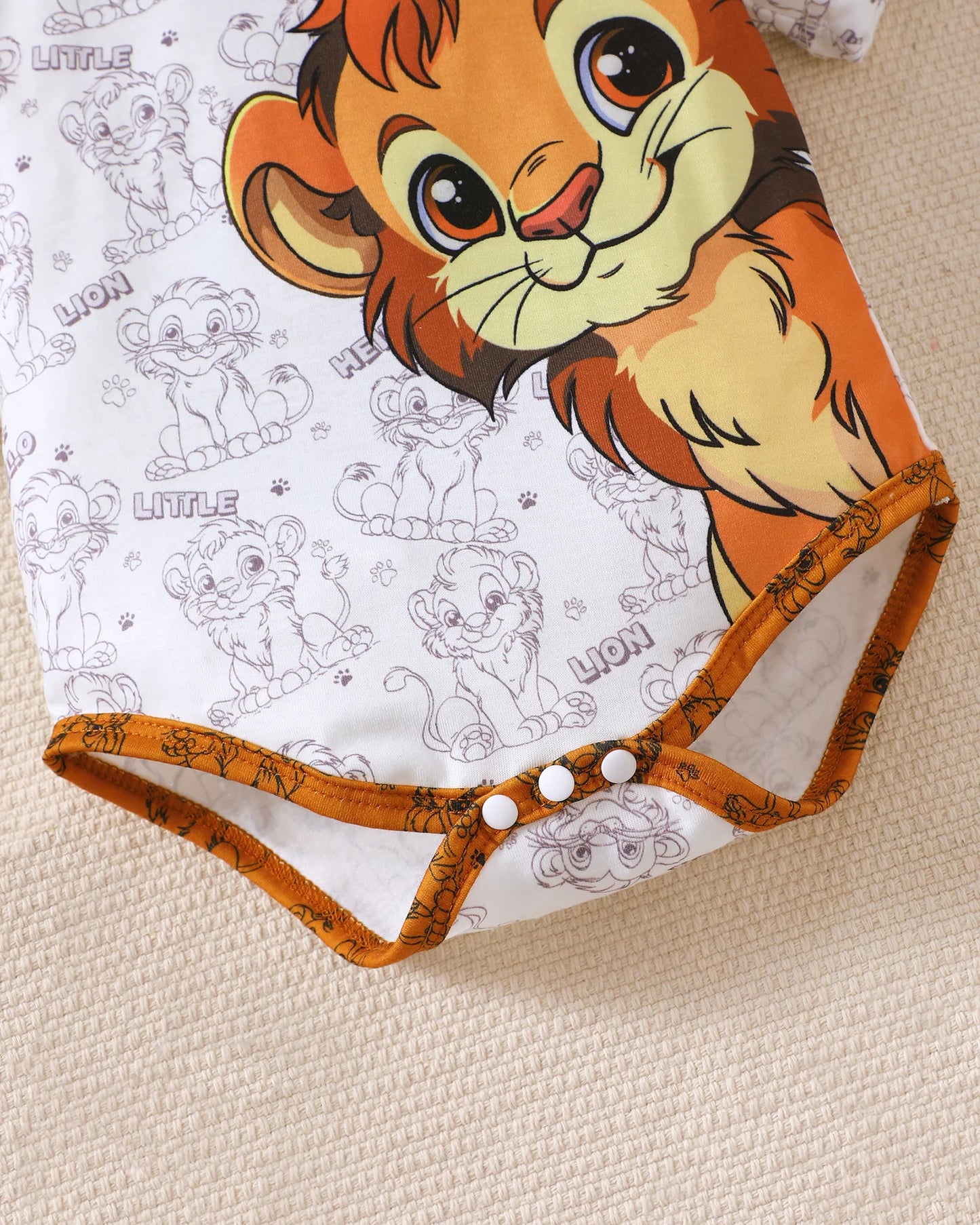 Cartoon Lion Print Top, Pants & Hat. Stylish Summer Outfit for Newborns.