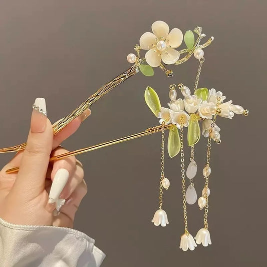 Elegant Chinese Style Hair Clip Tassel Hair Stick Traditional Floral Design Hairstyle Accessory Women Jewelry Hairpin Hairneedle