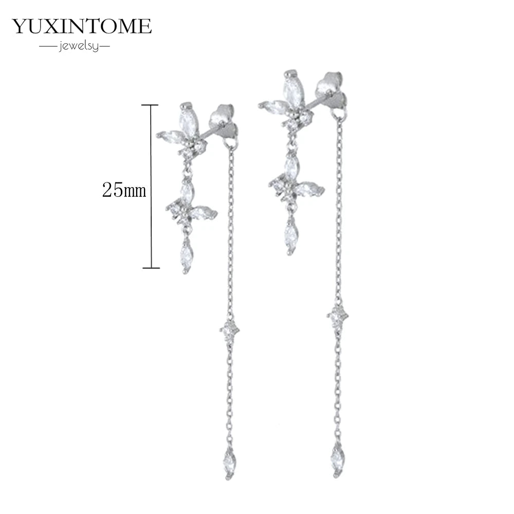 925 Sterling Silver White Zircon Tassel Hoop Earrings — Women’s Luxury Korean Fashion Jewelry 2025