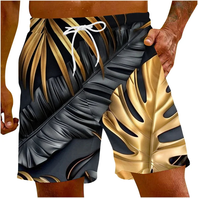 Men's 3D Palm Leaf Beach Shorts – Casual Hawaiian Swim Trunks