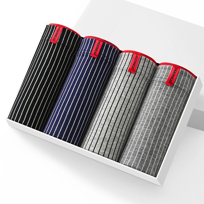 4-Pack Men's Cotton Boxer Briefs – Solid, U-Convex, Plus Size L-6XL