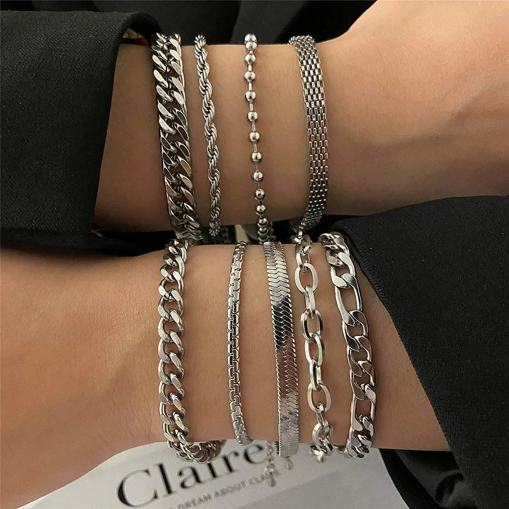 316L Stainless Steel Cuban Chain Bracelet – Unisex Vintage Figaro Punk K-pop Viking Jewelry Gift