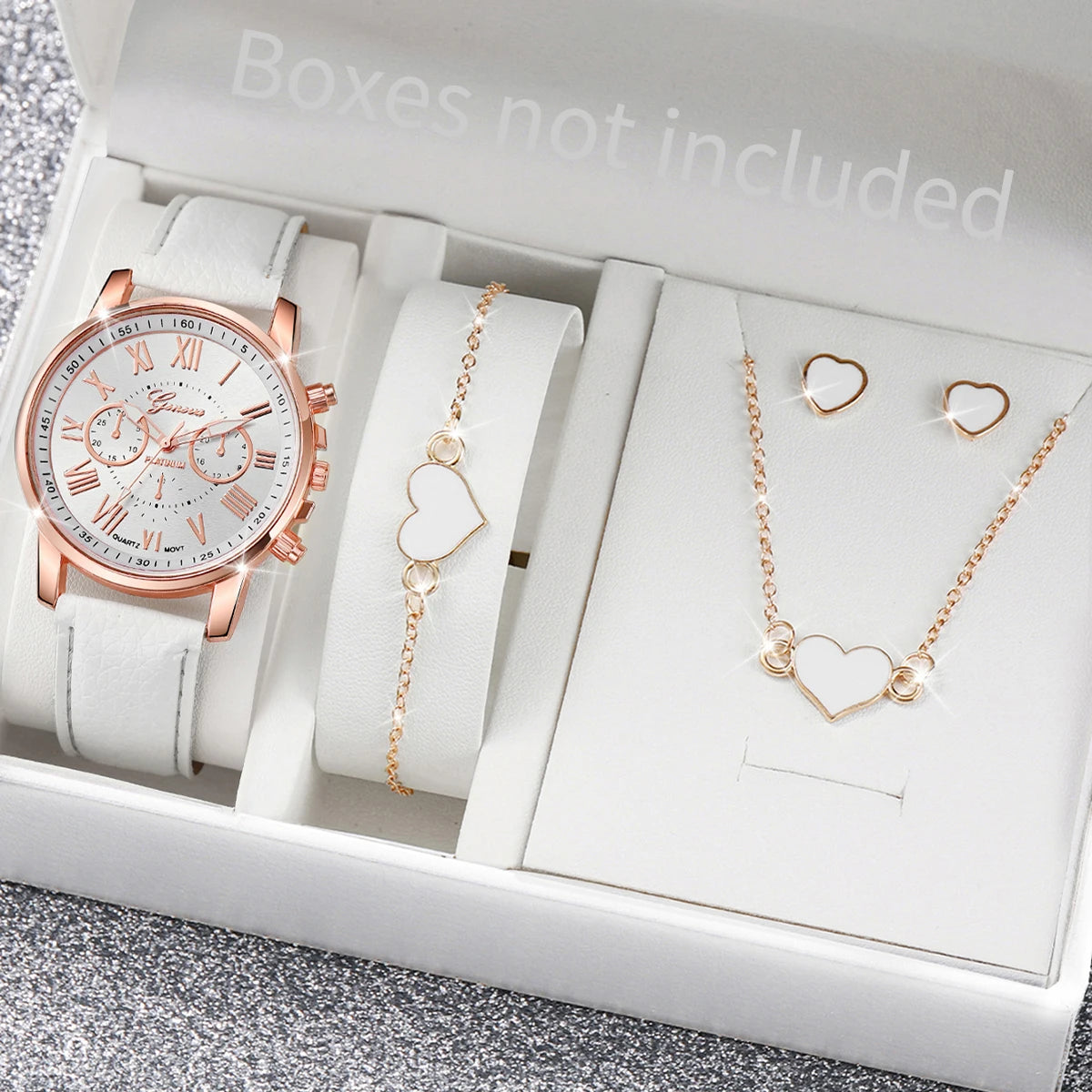 5/6PCS Women’s Quartz Watch Set – Leather Band & Rhinestone
