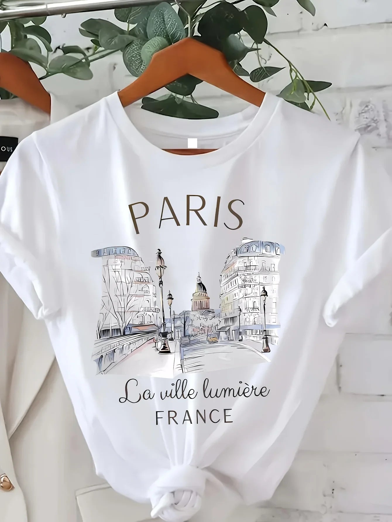 90s Paris Print T-Shirt – Women’s Casual Crew Neck Tee