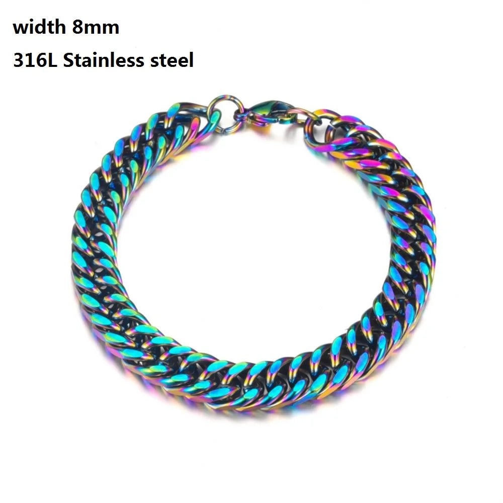 316L Stainless Steel Cuban Chain Bracelet – Unisex Vintage Figaro Punk K-pop Viking Jewelry Gift