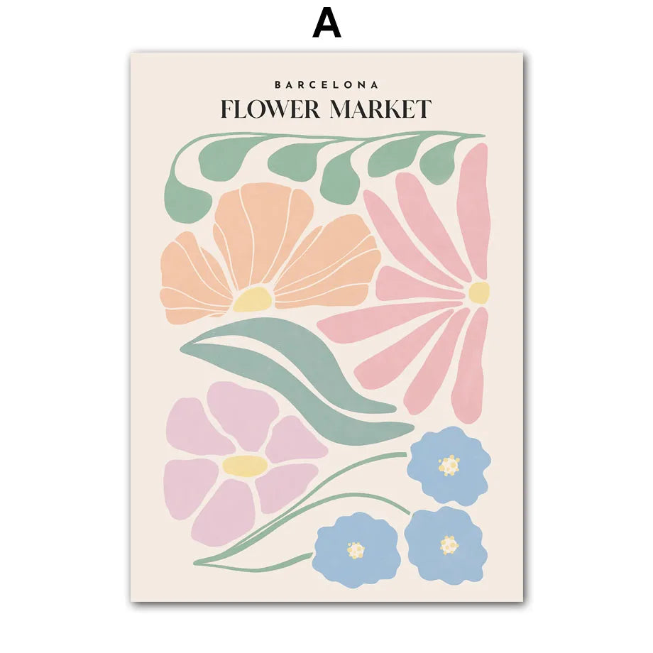 Colorful Flower Market Canvas Poster – Nordic Wall Art for Living Room