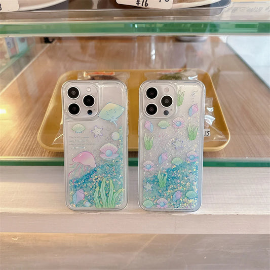 Glow-in-the-Dark Jellyfish Glitter iPhone Case – Luminous Soft Cover