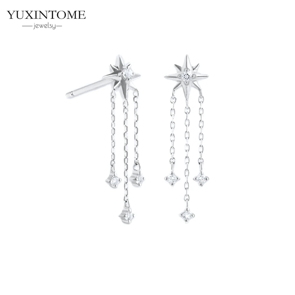925 Sterling Silver White Zircon Tassel Hoop Earrings — Women’s Luxury Korean Fashion Jewelry 2025