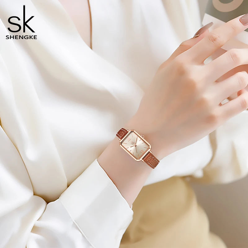 Rose Gold Mesh Watch - Shengle Women's Square Quartz