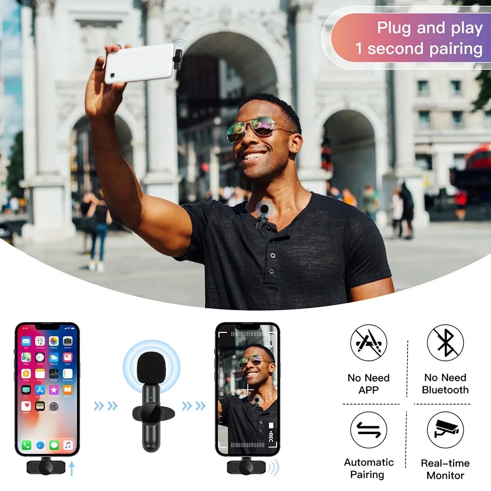 K61 Wireless Lavalier Mic – Mini Clip-On Microphone for Phone & Laptop