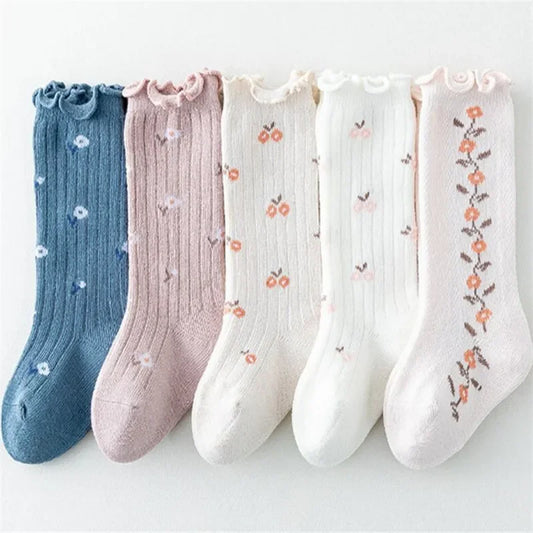 Girls’ Cotton Socks (0–5Y) – Soft, Printed, Long Autumn/Winter Socks for Toddlers & Kids