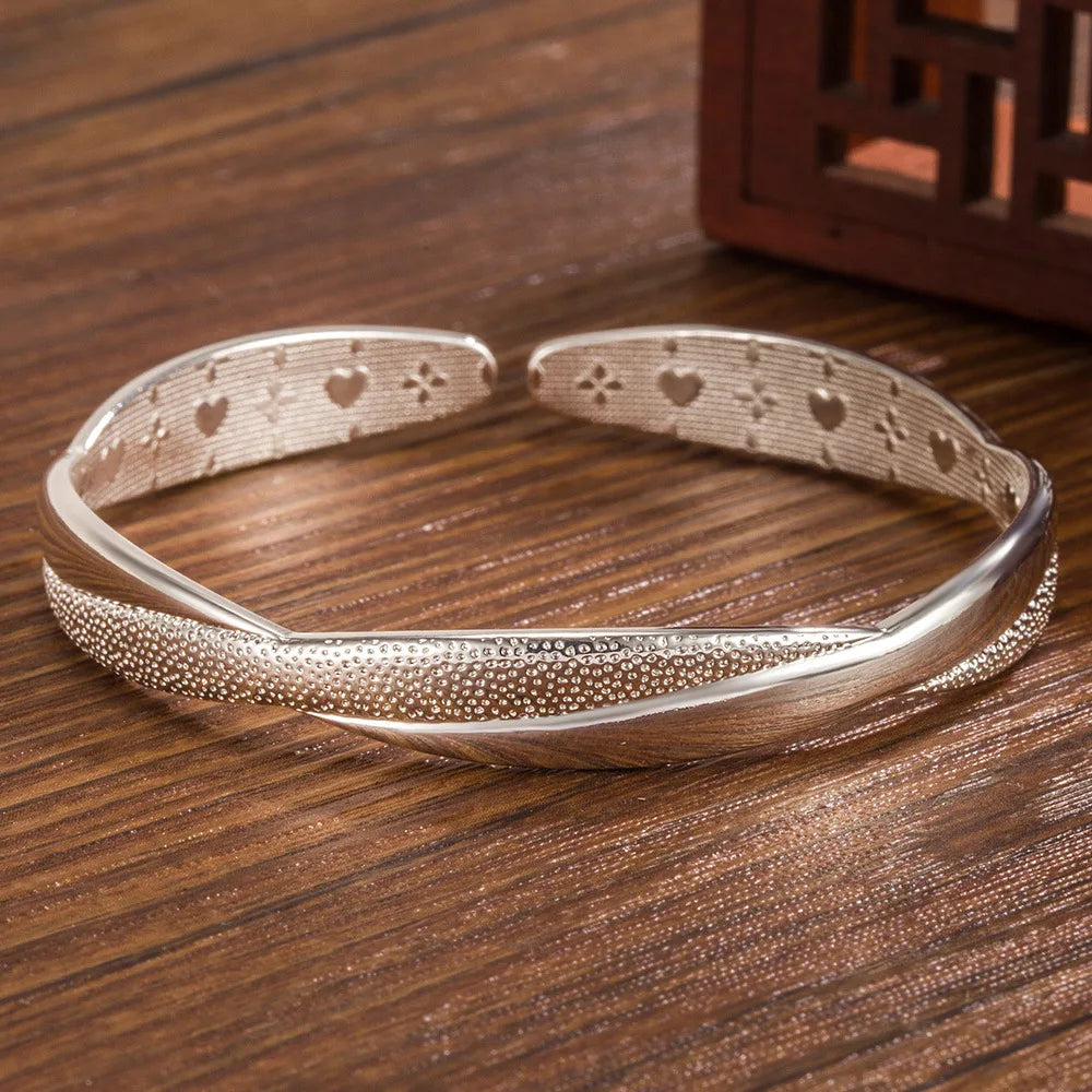925 Sterling Silver Twist Heart Cuff Bracelet – Elegant Party Jewelry
