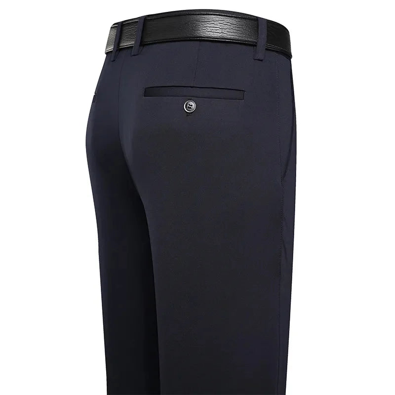 Men’s Business Casual Suit Pants – Straight Fit, Elastic Waist