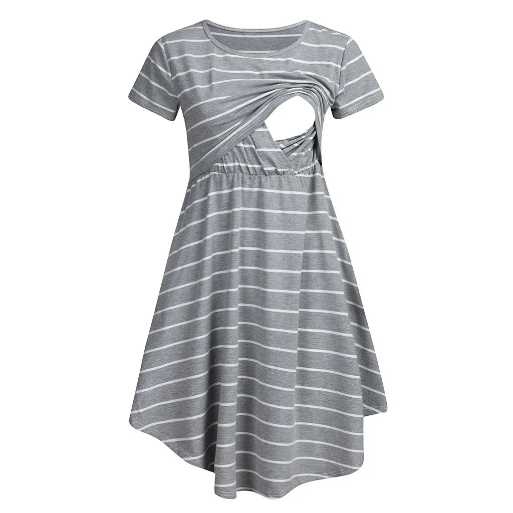 Striped Maternity Nursing Dress – Summer Breastfeeding Pajama Dress
