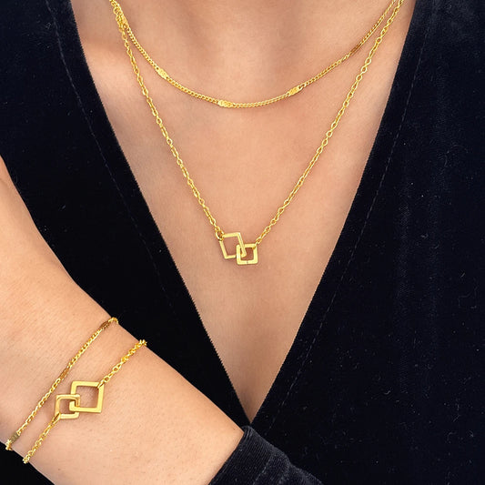 Stainless Steel Necklace & Bracelet Set – Classic Fashion Jewelry for Women