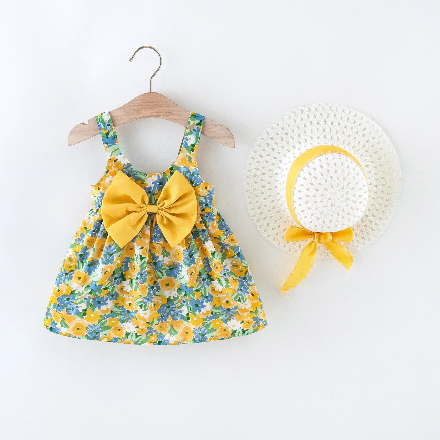 2Pcs Baby Girl Summer Dress & Hat Set — Floral Toddler Outfit for Beach & Casual Wear (0–3Y)