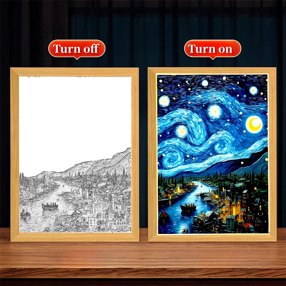 LED Moon Lamp Night Light — Van Gogh Starry Sky Wall Art for Bedroom & Office, Perfect Friend Gift