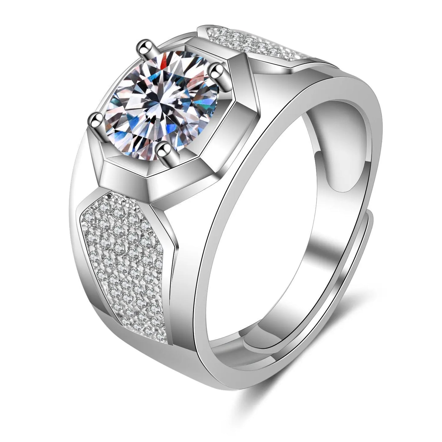 925 Sterling Silver Adjustable Crystal Ring – Fashion Wedding & Engagement Jewelry for Men