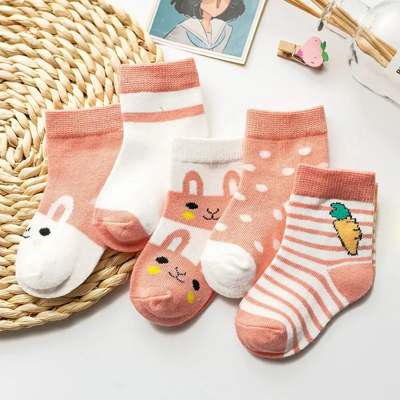 5 Pairs Baby Socks Cotton Cartoon Animal Cute Toddler Kids Socks for Boys & Girls 0–6 Years