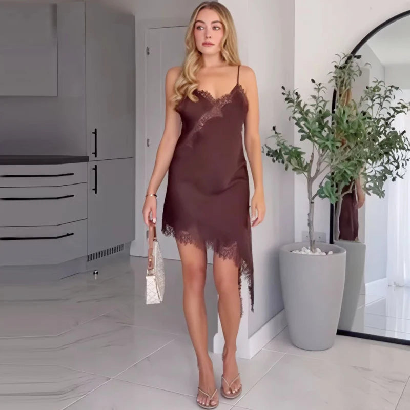 HXAO Women’s Lace Asymmetric Slip Dress – Summer 2025 Sexy Mini