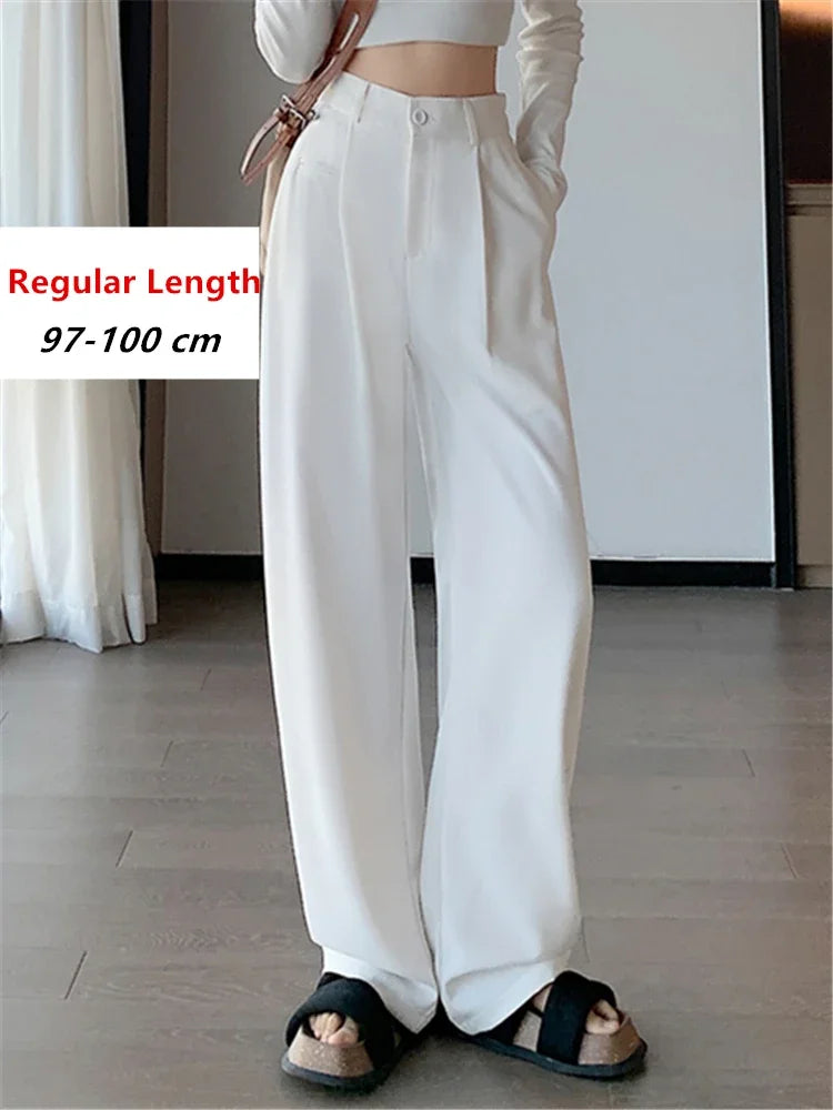 2024 Spring Summer Women’s High Waist Wide Leg Pants – Elegant Minimalist Straight Loose Trousers with Button Detail