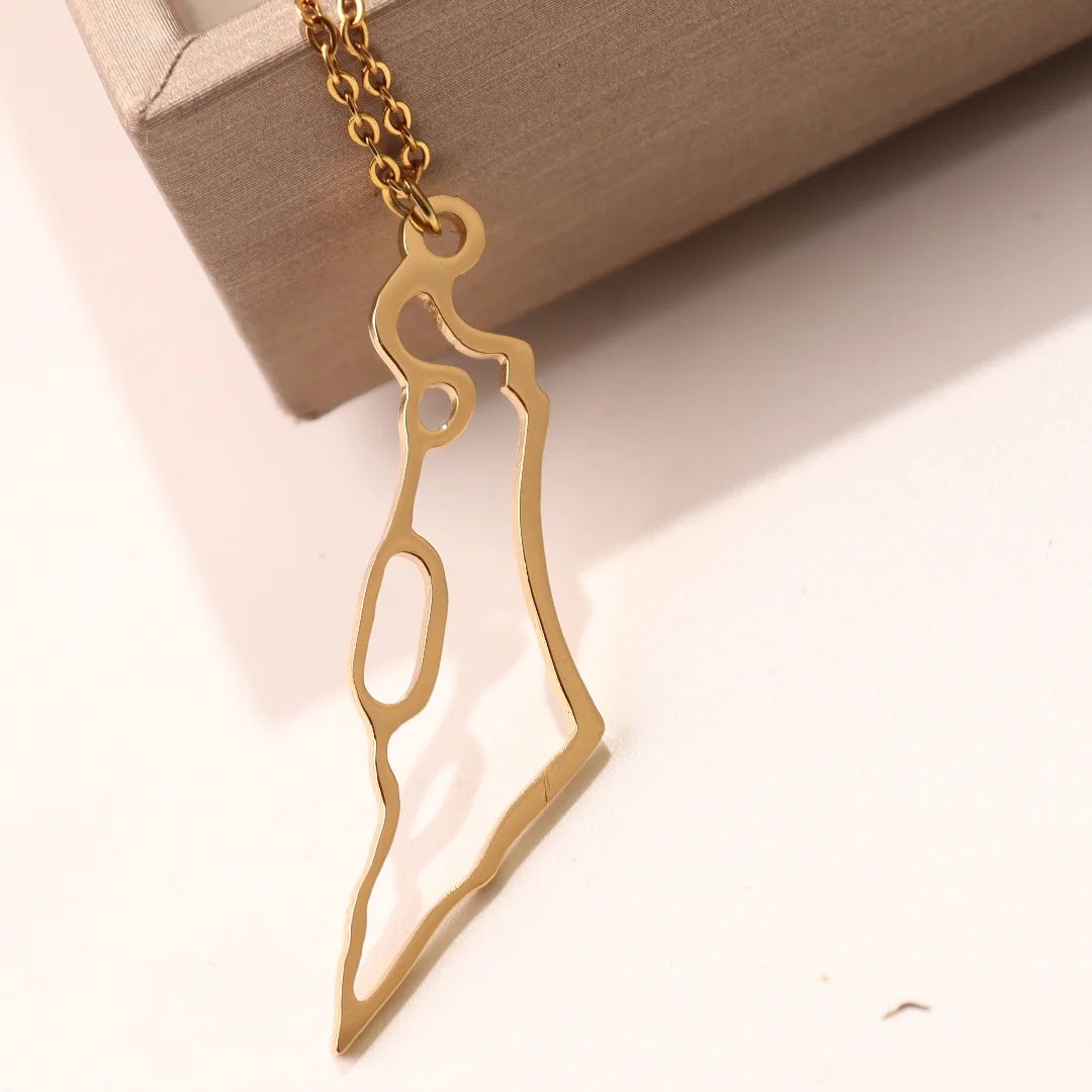 Israel Map Pendant Choker Necklace – Stainless Steel Jewish Gift for Women.