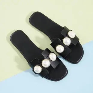 Women’s 2025 Pearl Sandals – Flat Fashion Slippers, Roman Style Flip-Flops for Party, Casual & Beach Wear