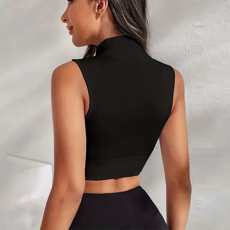 Women’s Seamless Sports Tank – Quick-Dry Zipper Bra, Shockproof Cropped Gym Vest for Yoga & Running