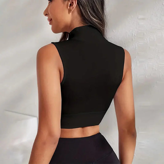 Women’s Seamless Sports Tank – Quick-Dry Zipper Bra, Shockproof Cropped Gym Vest for Yoga & Running