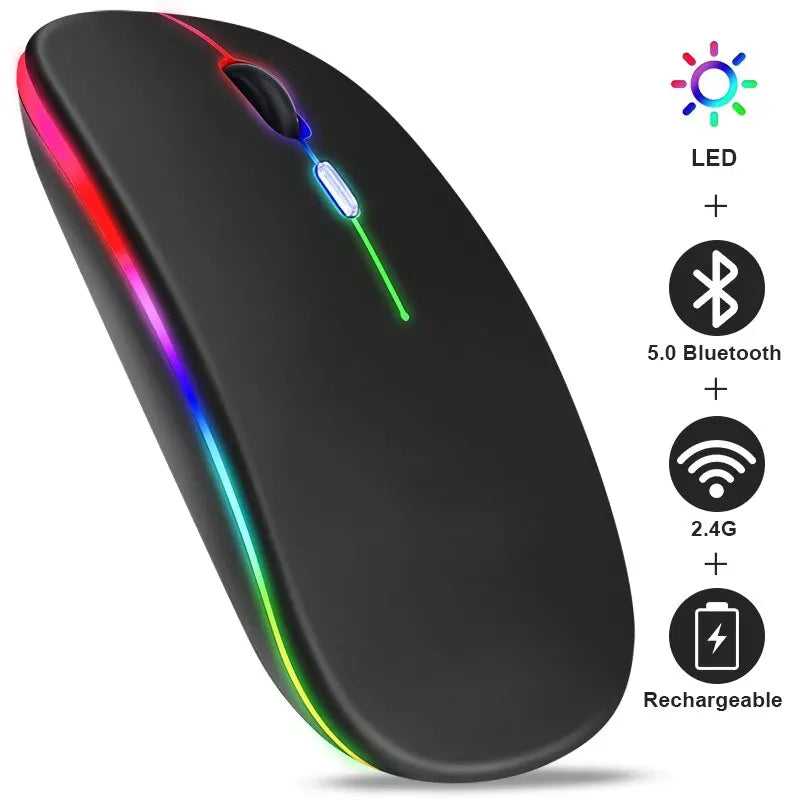 Wireless RGB Rechargeable Bluetooth Mouse — LED Backlit Ergonomic Gaming Mouse for Laptop & PC, 3600 DPI