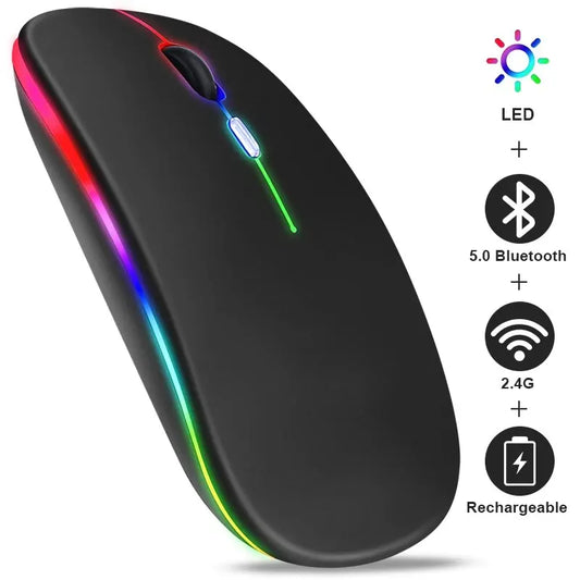 Wireless RGB Rechargeable Bluetooth Mouse — LED Backlit Ergonomic Gaming Mouse for Laptop & PC, 3600 DPI