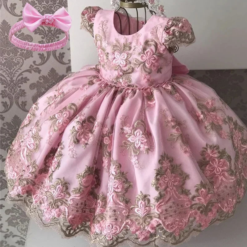 2024 Girls' Lace Princess Dress – Formal, Elegant, Vintage Embroidered Gown