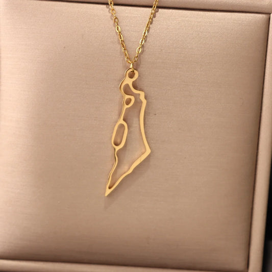 Israel Map Pendant Choker Necklace – Stainless Steel Jewish Gift for Women.