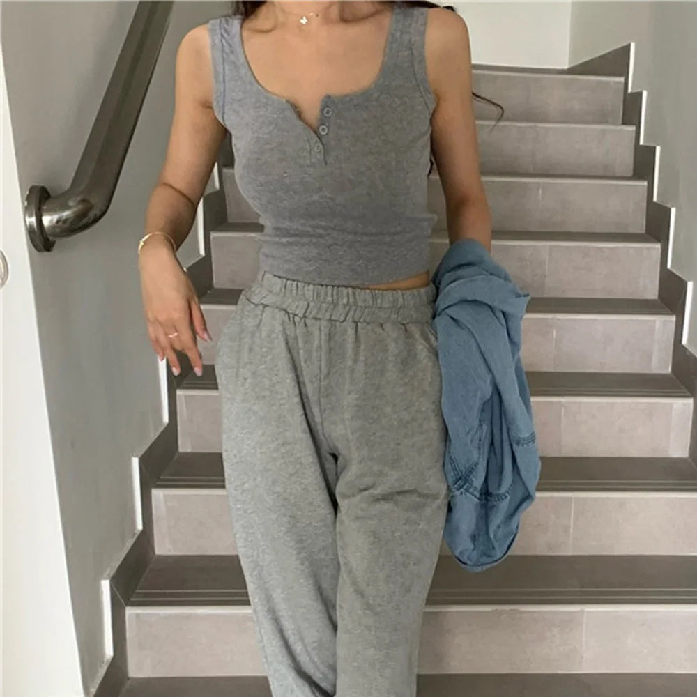 Women's Ribbed Button-Down Tank Top – Sleeveless, Solid, Casual Summer Blouse