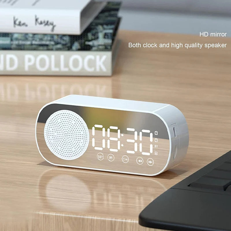 Wireless Bluetooth Speaker & Digital LED Alarm Clock – Mini Mirror Design, Multifunctional for Bedroom & Study